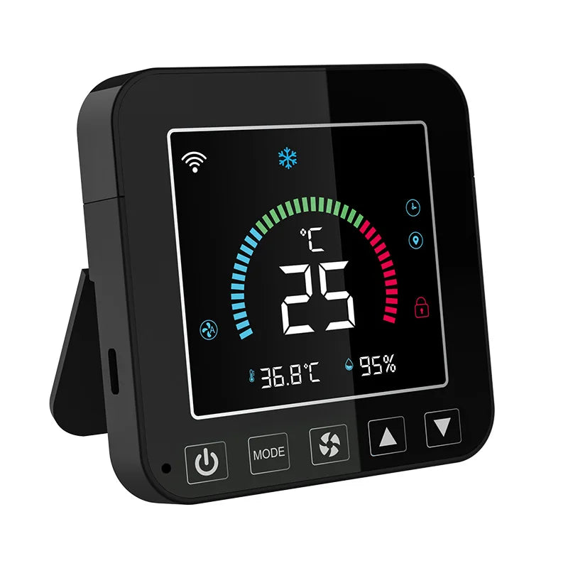 Neo Tuya Wifi Smart Temperature Humidity Thermostat Color Screen Infrared AC Thermostat Display Black ABS Electric Smart Home