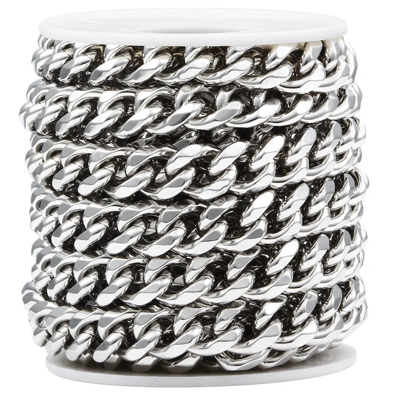 Six-Sided Stainless Steel Jewelry DIY Necklace Bracelet Coarse Abrasive Thick Chain Fashion Tagor Hop Jewelry Components