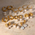 Mix Style Fashion Jewelry 316L Stainless Steel Wave 18K Gold Plated Freshwater Pearl CC Hoop Earring