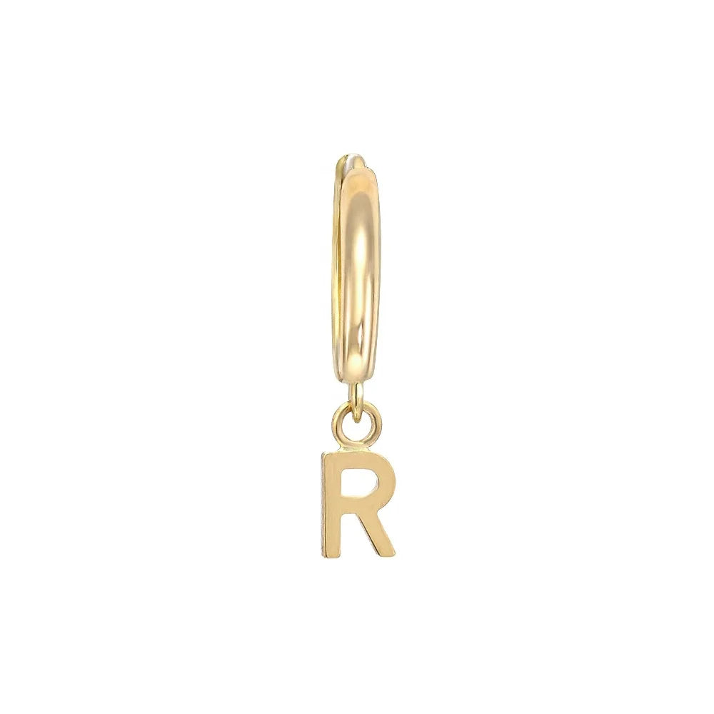 LOZRUNVE 18k Gold Plated Plain Initial Letter Drop Dangling Small Huggie Earring 925 Silver