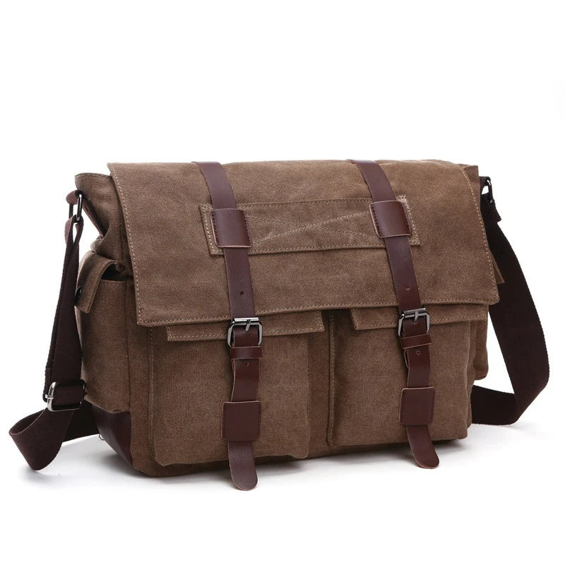 High Quality Multi-Flap Pocket School Office Canvas Side Sling Crossbody Luggage Travel Shoulder Messenger Bag for Men