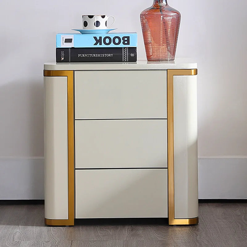 HANYEE New Hot Sale Nordic Bedroom Sets Luxury Stainless Steel Bedside Table Solid Wood Storage Drawers Nightstands