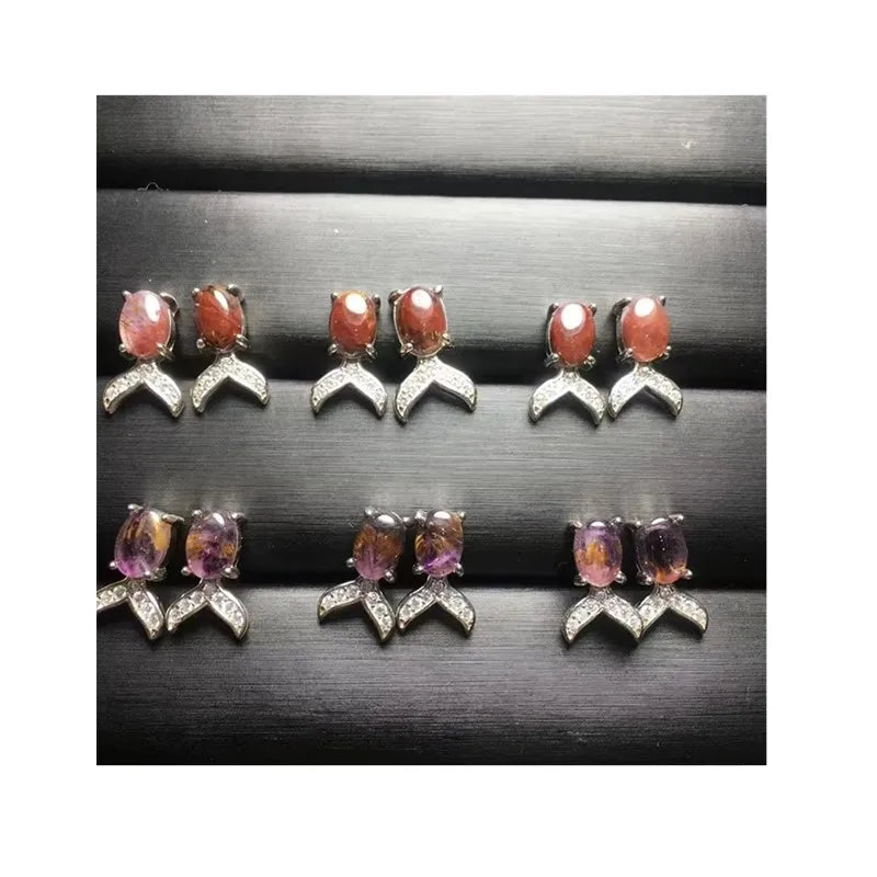 Hand Made 925 Sterling Silver Fine Jewelry Natural Auralite 23 Mermaid Tail Stud Earrings