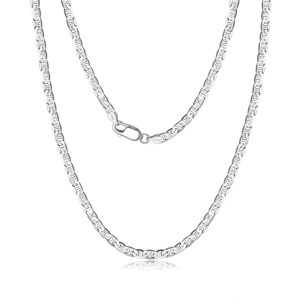 RINNTIN SC78 Italian Solid 925 Sterling Silver 3.7mm Flat Mariner Chain Necklace for Women Men