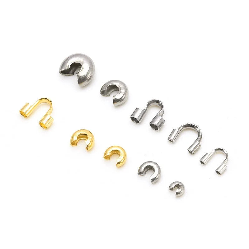 Wholesale Stainless Steel 18K Gold U Shape Wire Guard Loops Crimp Bead Covers Open Crimp Beads Covers for DIY Jewelry Makings