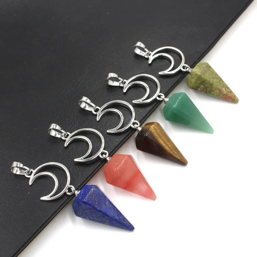 Fashion Natural Stone Gemstone Jewelry Moon Spirit Pendulum Pyramid Pendant Necklace Crystal Amethyst White Crystal Pendant
