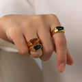 New Glossy Stainless Steel Irregular Personalized Natural Stone Ring Gold Plated Waterproof Trendy Jewelry