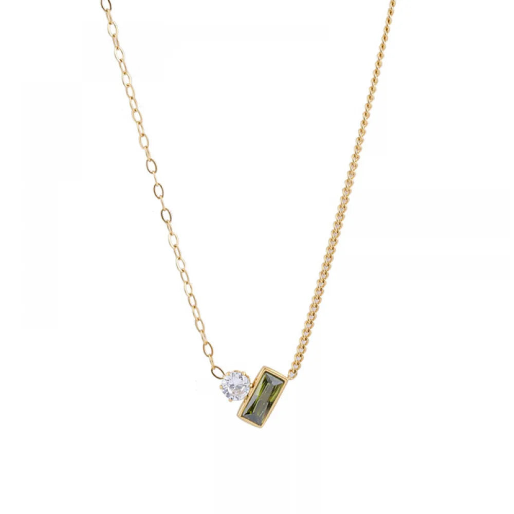 Summer Fashion New Stainless Steel 18K Gold Texture Light Luxury Design Retro Olive Green Crystal Pendant Choker Necklace
