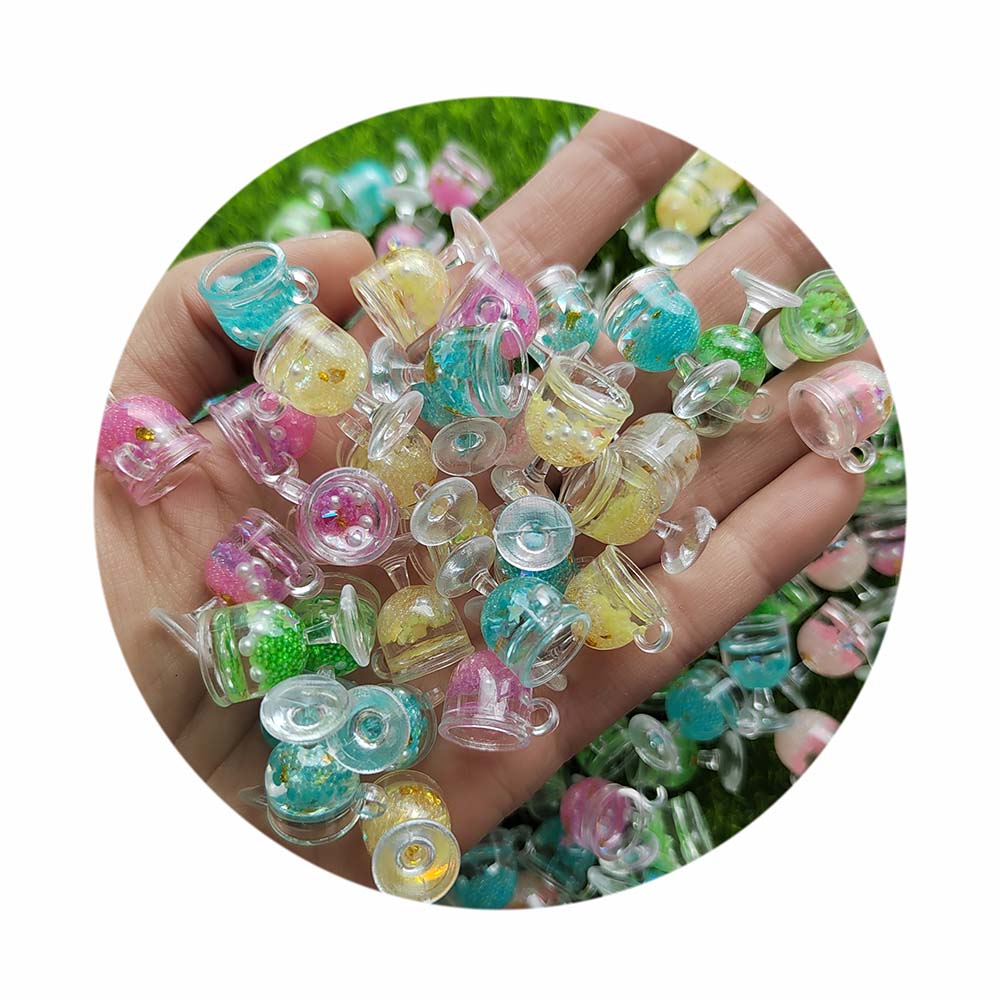 100Pcs/Lot Colorful Glow in Dark Resin Tea Charms Luminous Juice Cup Pendants Dangles for DIY Jewelry Craft Keychain Earrings