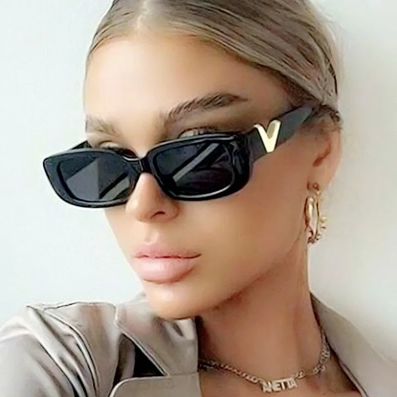 Custom Logo  Luxury Retro Jelly Color V Mark Rectangle Sun Glasses UV400 Colorful Cat Eye Frame Sunglasses Women