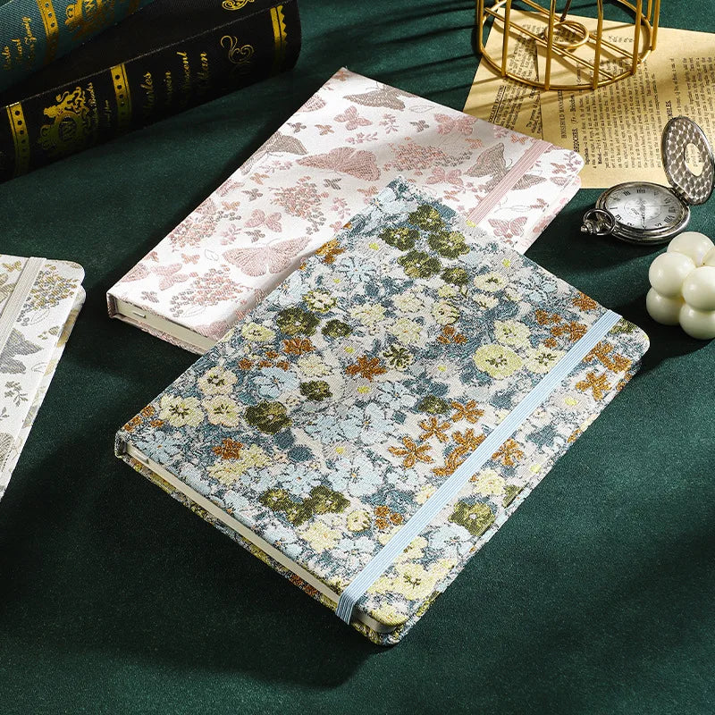 A5 Binding Hardcover Fabric Cover Fresh and Light Printed Fabric Notebook butterfly Silk Notepad Student Festival Gift Custom