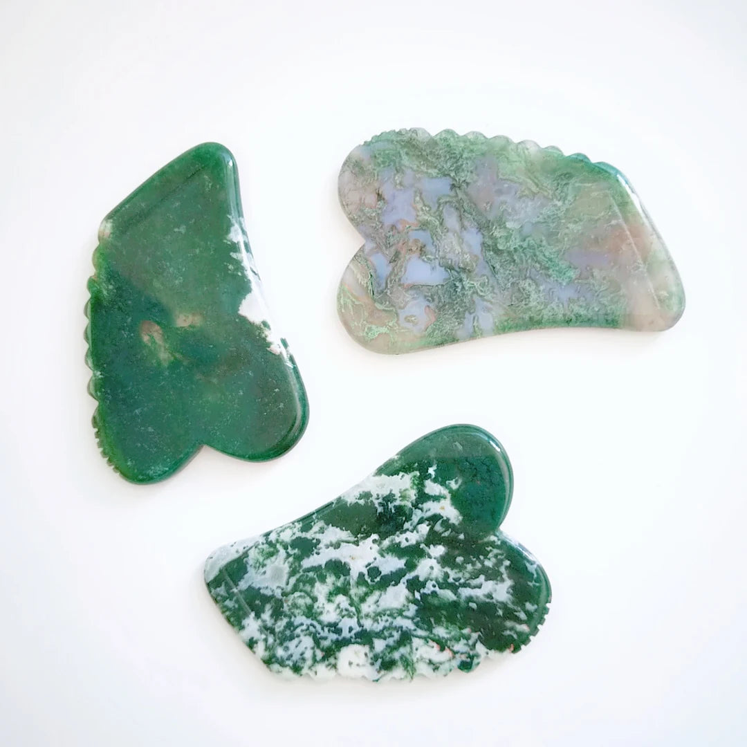 2026 Crystal Crafts Private label Gua Sha beauty Natural Moss Agate Stone for Face to Lift Decrease Puffiness and Tighten