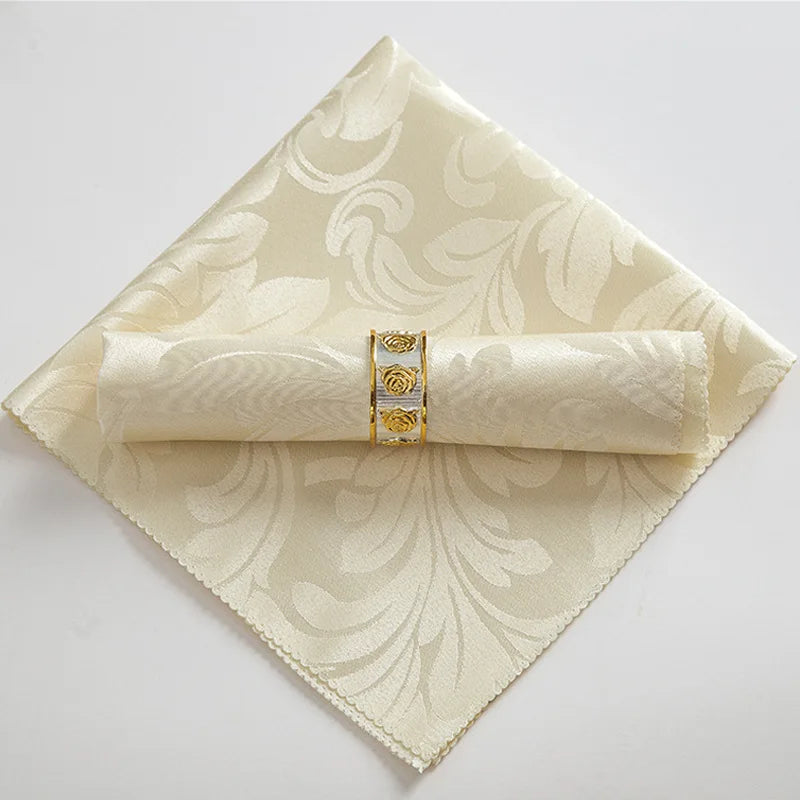 Best Quality Luxury Fancy Damask Embroidery Custom Size Ivory Wedding Table Cloth Napkin