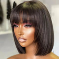 Wholesale Short Bob Wigs No Lace Raw Cambodian Hair Machine Made Straight Human Hair Wig for Black Women Cheap Bob Wig With Bang