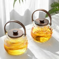 Modern Eco-Friendly 900ML Borosilicate Glass Tea Pot Set Wood Handle Transparent Infuser for Loose Leaf Tea Coffee