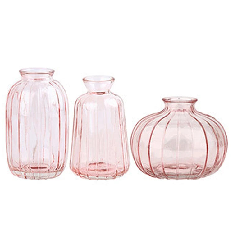 Cheap Wholesale Small Pink Colored Table Vases Glass Modern Style Floral Glass Vases for Flowers Shop