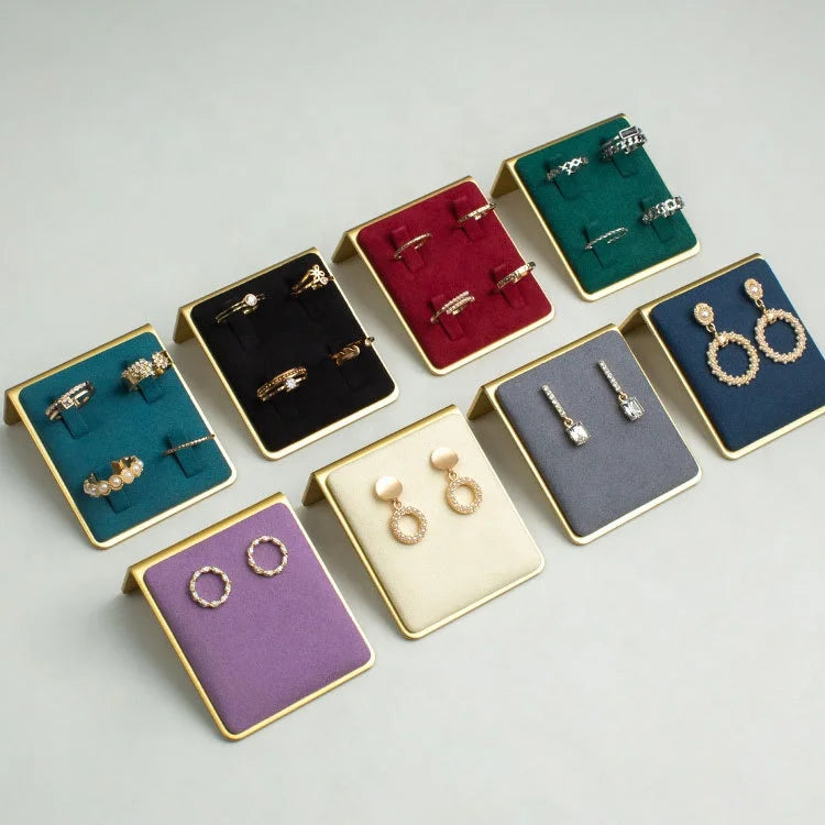 Earring Gold Metal Cases & Displays Microfiber Velvet Gold Metal Earring Card Holder Display Stand