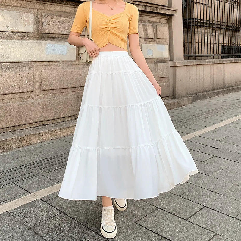 S5997F 2026 Summer New White Cake Skirt Shows Thin Medium -length a -line Half Body Plus Size Womens Skirts Solid