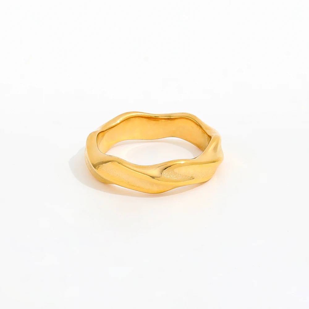 Joolim Jewelry 18K Gold Plated Stainless Steel Simple Twisted Rings for Women Layered Trendy Jewelry