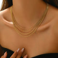 MC320 Wholesale 14K Gold Plated Stainless Steel Round Snake Chains Dainty Multi-Layer Chain Necklace for Women Jewelry Gift