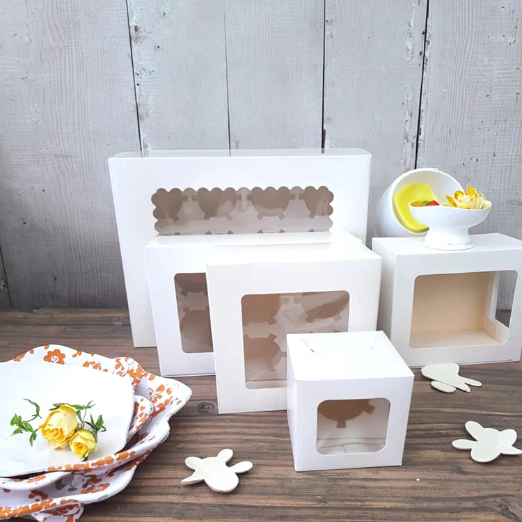 Factory Wholesale Printed Colors White Cardboard Transparent 6 Holes Individual Cupcake Box Packaging with Window