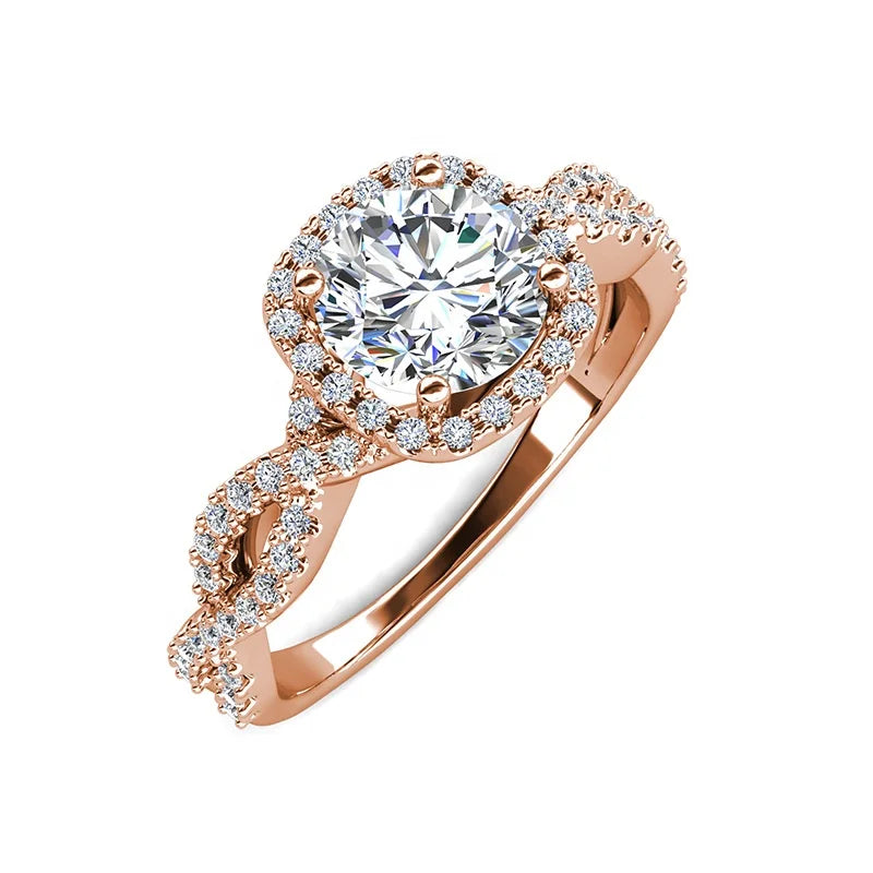 S925 Sterling Silver Geometric Ring Moissanite Full Halo Luxury Classic Elegance for Engagement Gift Anniversary Everyday Wear