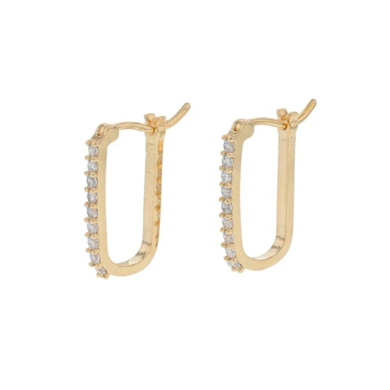LOZRUNVE Gold Diamond Cubic Zirconia Rectangle Shape Hoop Huggie Earring Sterling Silver 925