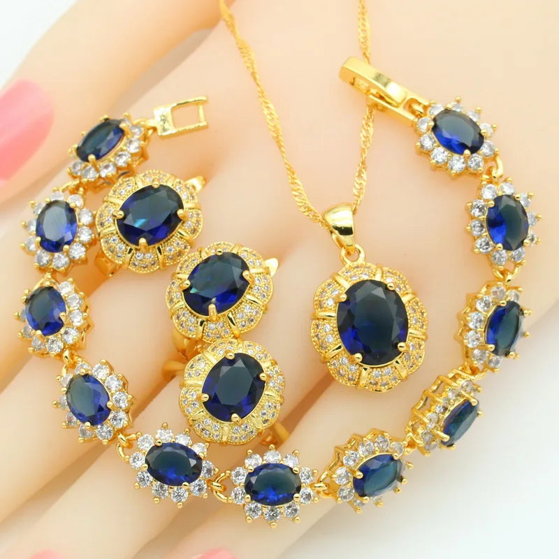 Women's Gold Plated Jewelry Set Zircon Includes Earrings Rings for Wedding Engagement Anniversary Ladies' Accessories Gift