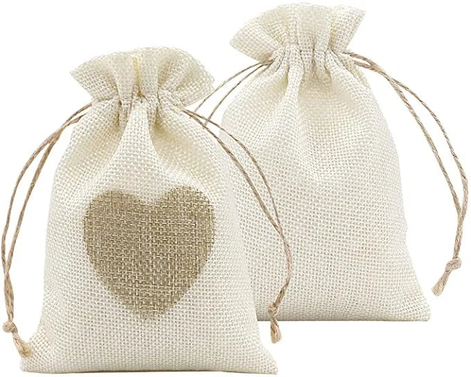 In Stock Hot Sale Heart Simple Plain Drawstring Party Portable Candy Gift Cute Mesh Linen Bag