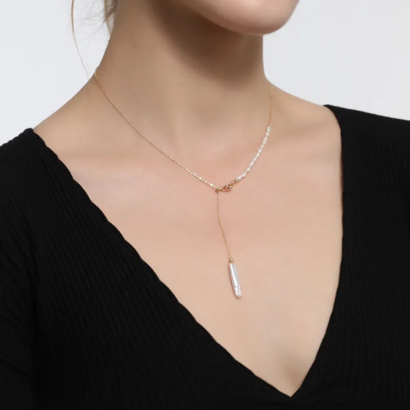 Wholesale Small Silver Baroque Necklace Clavicle Chain Splicing Rice Beads Natural Freshwater Pearl 18K Real Gold Copper Trendy