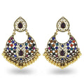 Retro Flower Colorful Earrings Indian Jewelry Jhumka Vintage Gypsy Gold Alloy Earrings for Women