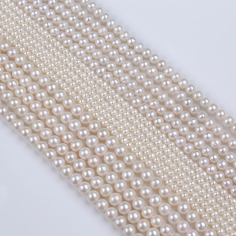 Natural AAA White Color 3-4mm 5-6mm 7-8mm Near Round Shape Freshwater Pearl Strands