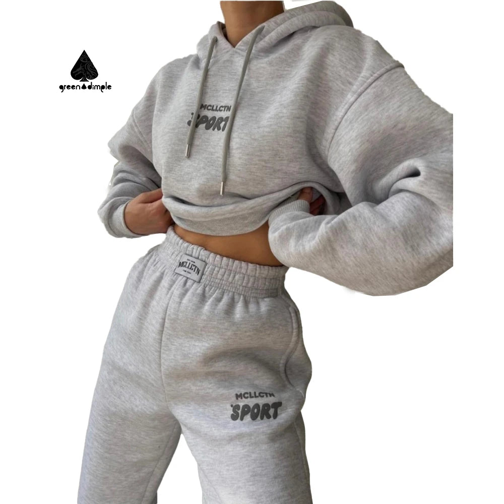 Customizer Winter Women's Hoodies Sweatpants Two Piece Drop Shoulder Heavyweight Fleece Screen Print Suits for Women