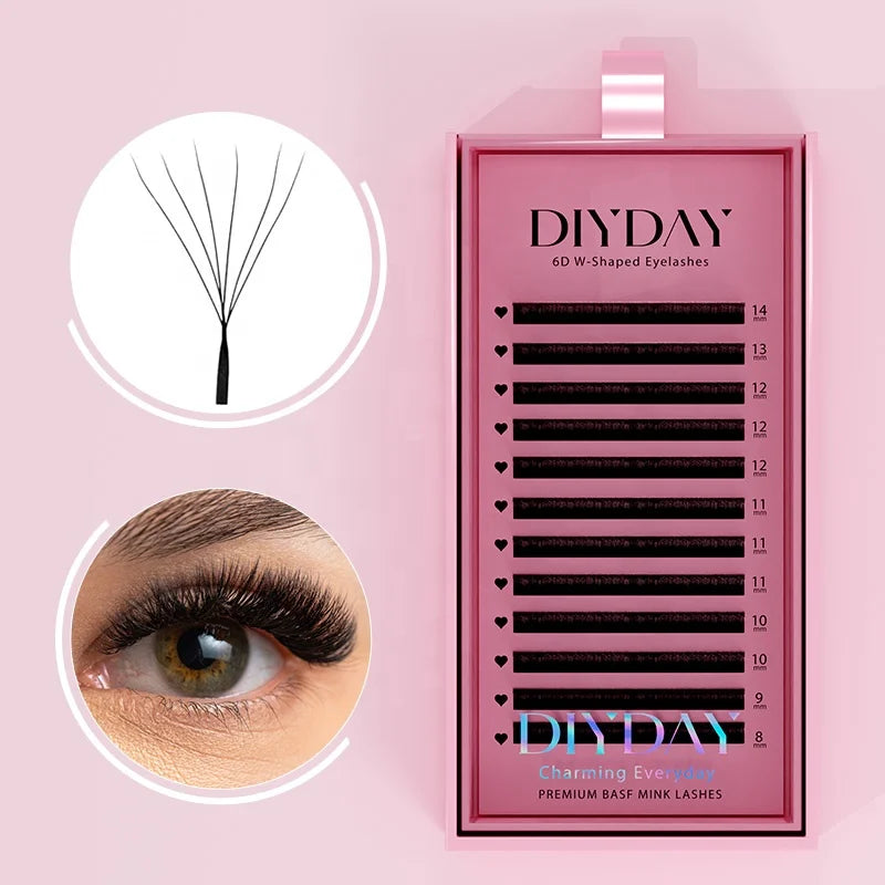 DIYDAY 0.03 0.07 6D Fan Mink Eyelashes Extensions Private Label C D Curl 8-15mm Volume Lashes