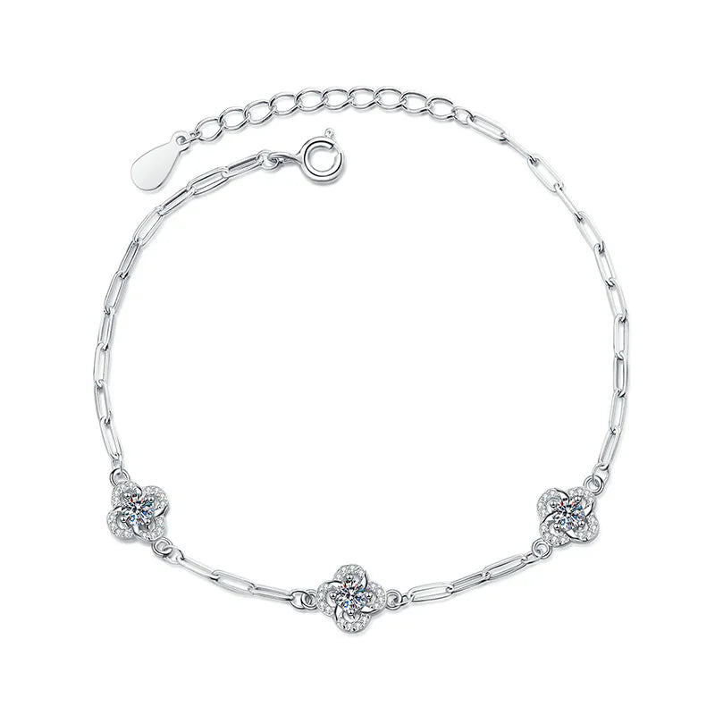 Silver S925 Bangle Luxury Four Leaf Clover Moissanite Total 0.6CT Bracelet Women's Wedding Jewelry Diamond Gift