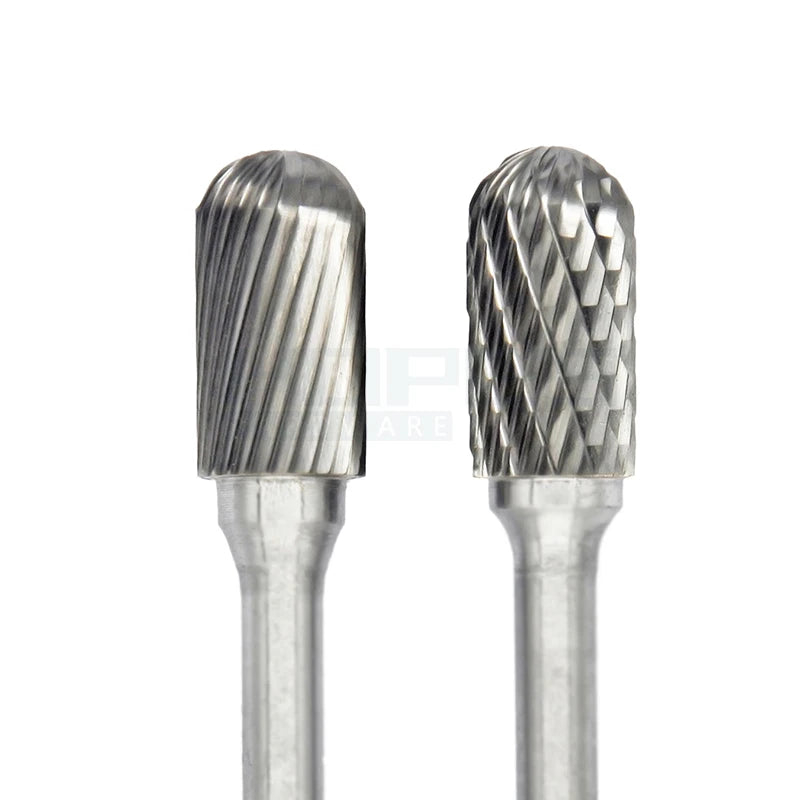 Type C Cylinder Ball Nose Rotary File Tungsten Carbide Burr with Single Double Cut 2.35 3 6mm Shank Grinding Bits Tools