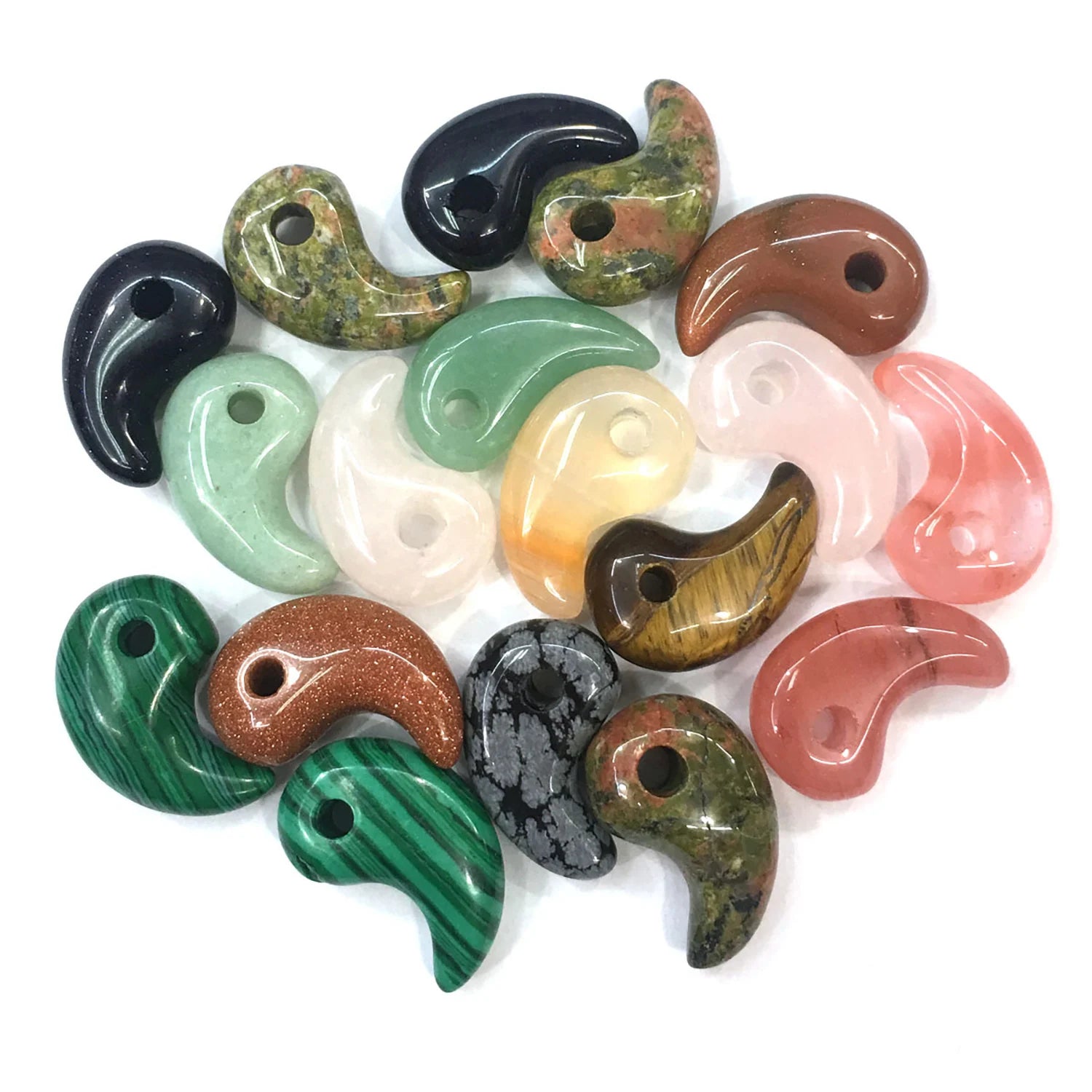 Best Sell Natural Stone Pendants Comma Shape Polished Crystal Agate Music Symbol Stone Charms Jewelry Making Necklace Bracelet