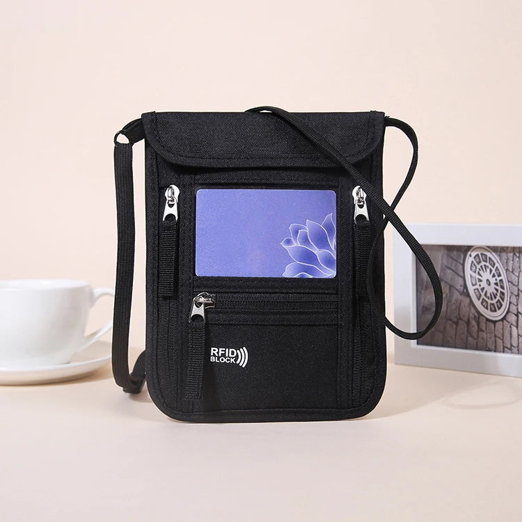 RFID Card Holder Crossbody Travel Bag Nylon Pocket Money Ticket Clip Passport Sling Purse with Document Storage