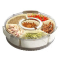 Household Kitchen Rotating Round Transparent Spice Fruit Tray Container Divided Serving Tray with Lid and Handle