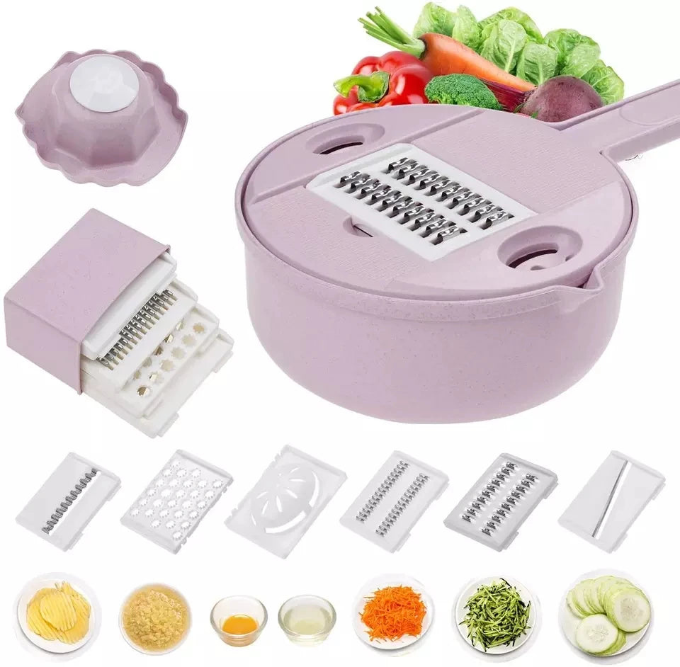 10 in 1 Kitchen Multipurpose Vegetable Julienne Spiralizer Mandoline Shredder with Guard and Drain Basket