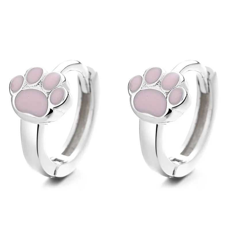 Factory Bear's Paw Children Cute Tiny Stud Earrings Enamel Jewelry White Gold Plated in 925 Silver Jewelry for Kids Little Girl