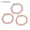 Men Silver Bracelets Jewelry Double Color Lab Grown pink Sapphire White Mossanite Moissanite Cuban Bracelet