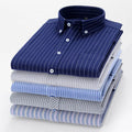 RNSHANGER Korean Style Men Stripe Shirts Cotton Daily Casual Turn Down Collar New Fashion Young Long Sleeve Men Shirts