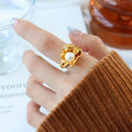 Non-Fading Light Luxury Temperament Freshwater Pearl Special-Shaped Geometric Irregular European and American Style Ring 18K