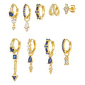 9Pcs Modern Sapphire and Zircon Earrings 18K Gold Stackable Design Chic and Sophisticated Business Jewelry Set