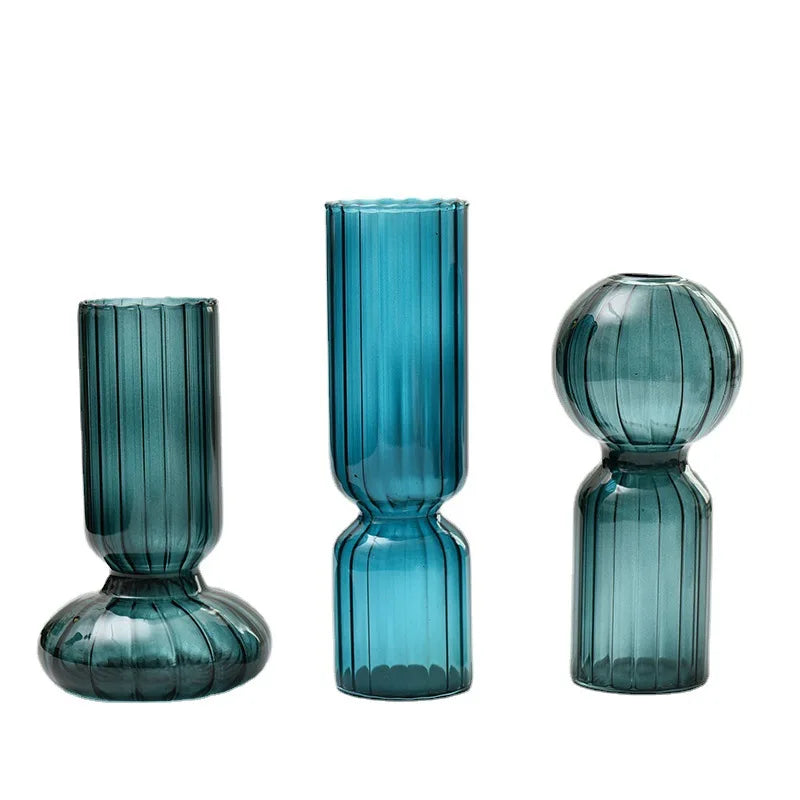 Wholesale Cheap Special-shaped Blue Glass Vase for Home Decoration