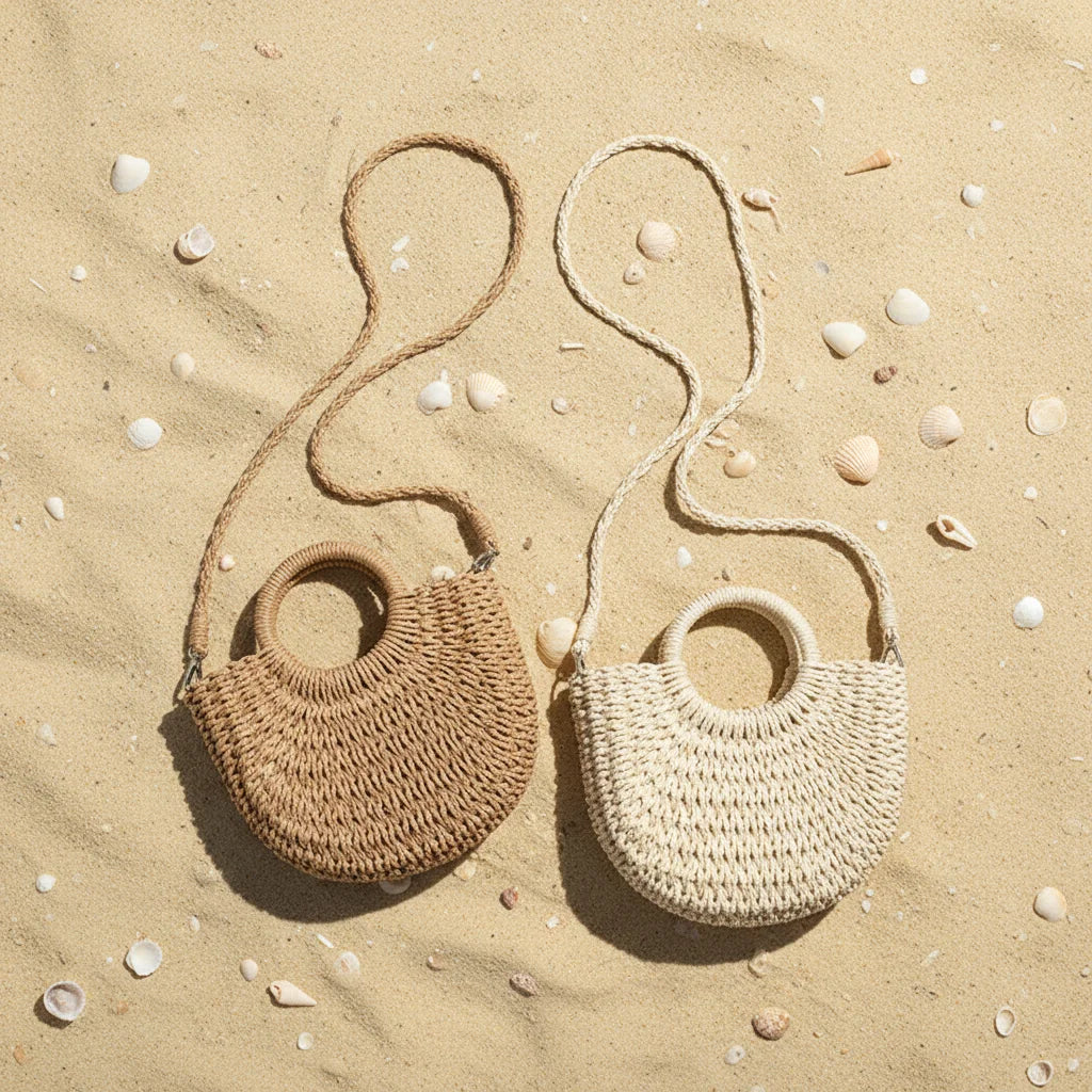 Women's Summer Handmade Woven Bag Bohemian Style Casual Beach Bag Portable Fashionable Bali Handbag