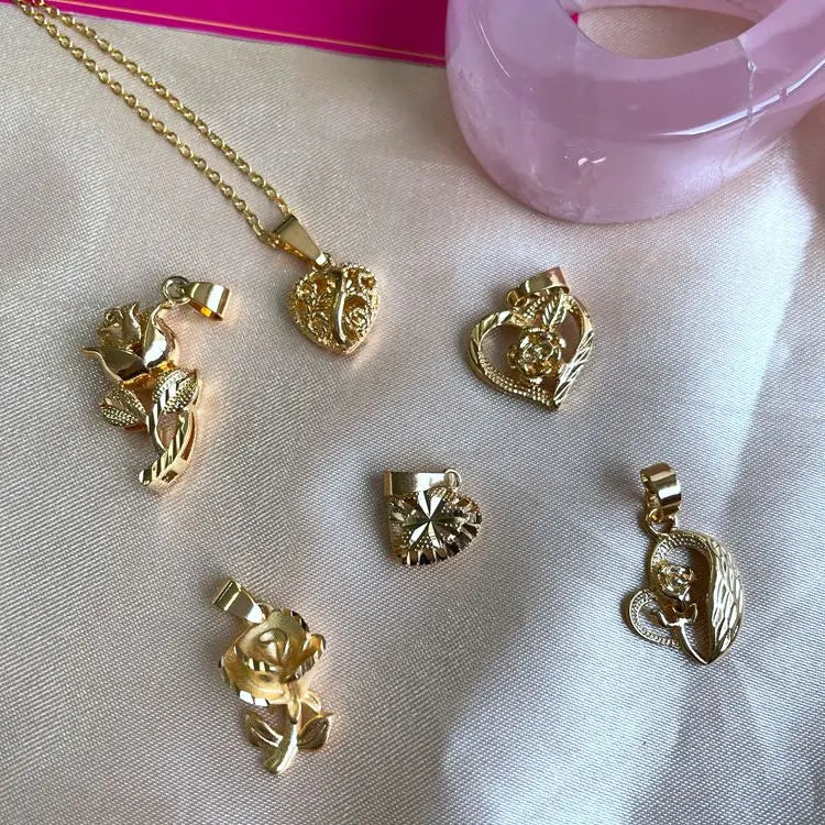 Jialin 24k Gold Plated Cheap Sand Gold Rose Flower Heart Shape Pendant Necklace Wholesale