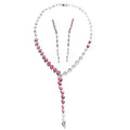 Emerald Green Sapphire Ruby White CZ Crystal Lasso Y Statement Necklace Ring Pearl Teardrop Zircon Wedding Jewelry