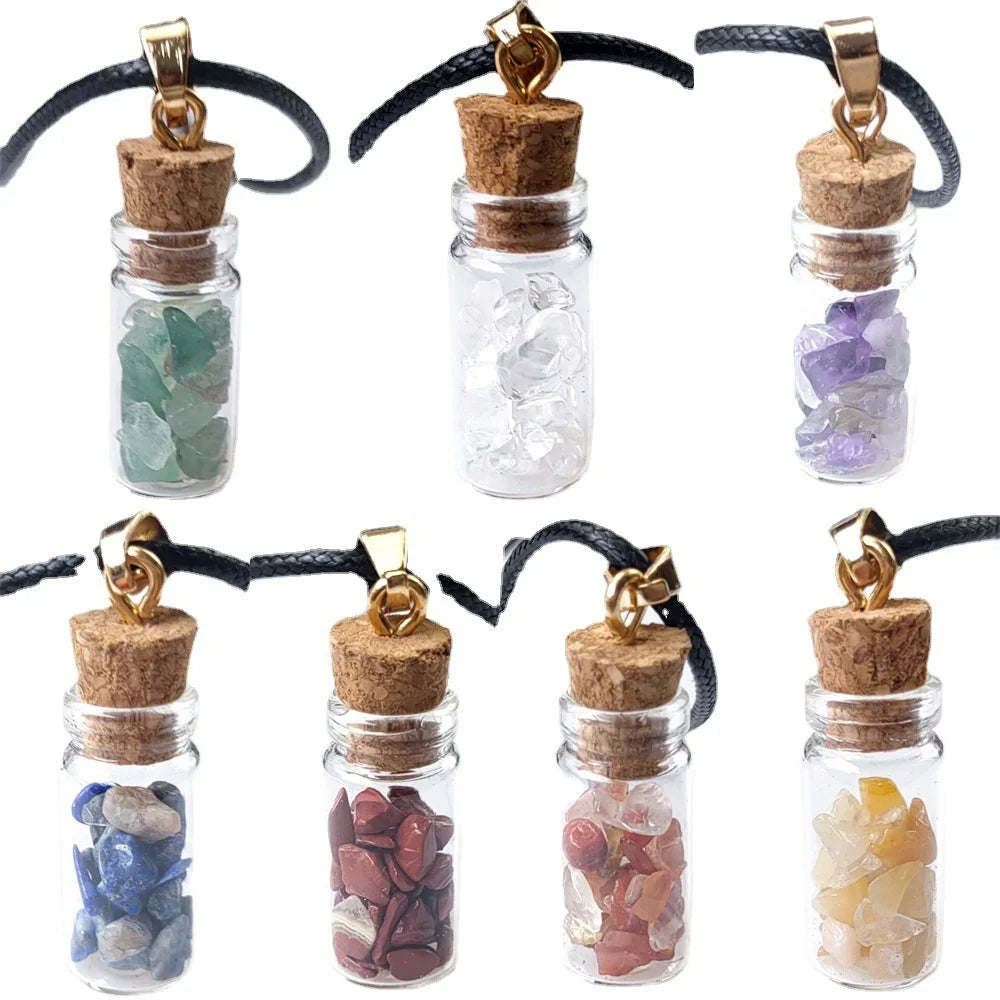 Natural Stone Crystal Gravel Seven Chakra Drifting Bottle Pendant Mini Crushed Stone Aromatherapy Bottle Necklace Jewelry